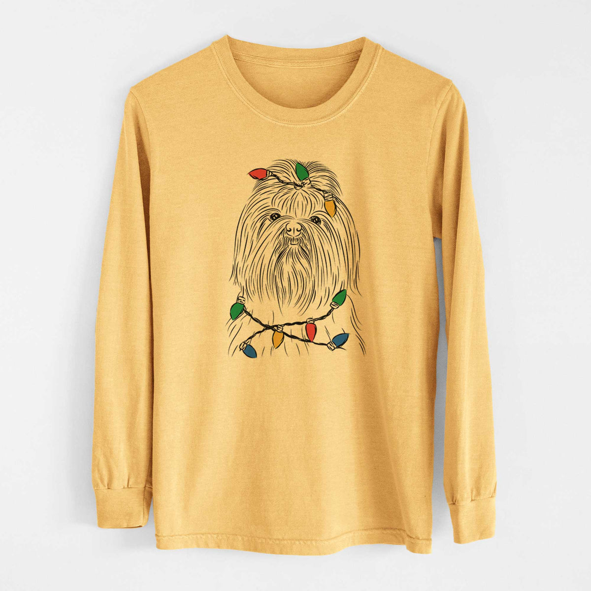 Christmas Lights Sabine the Shih Tzu - Heavyweight 100% Cotton Long Sleeve