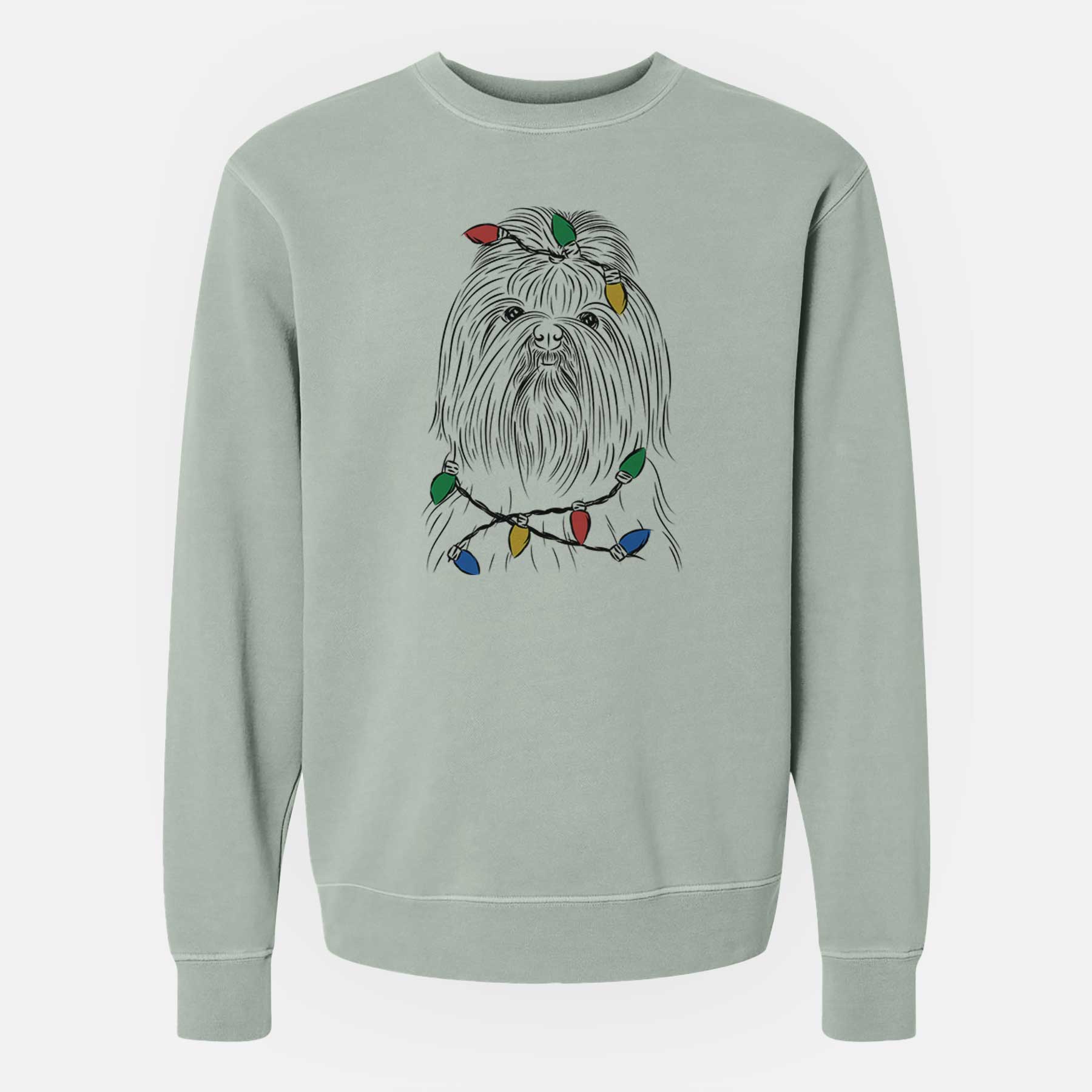 Christmas Lights Sabine the Shih Tzu - Unisex Pigment Dyed Crew Sweatshirt