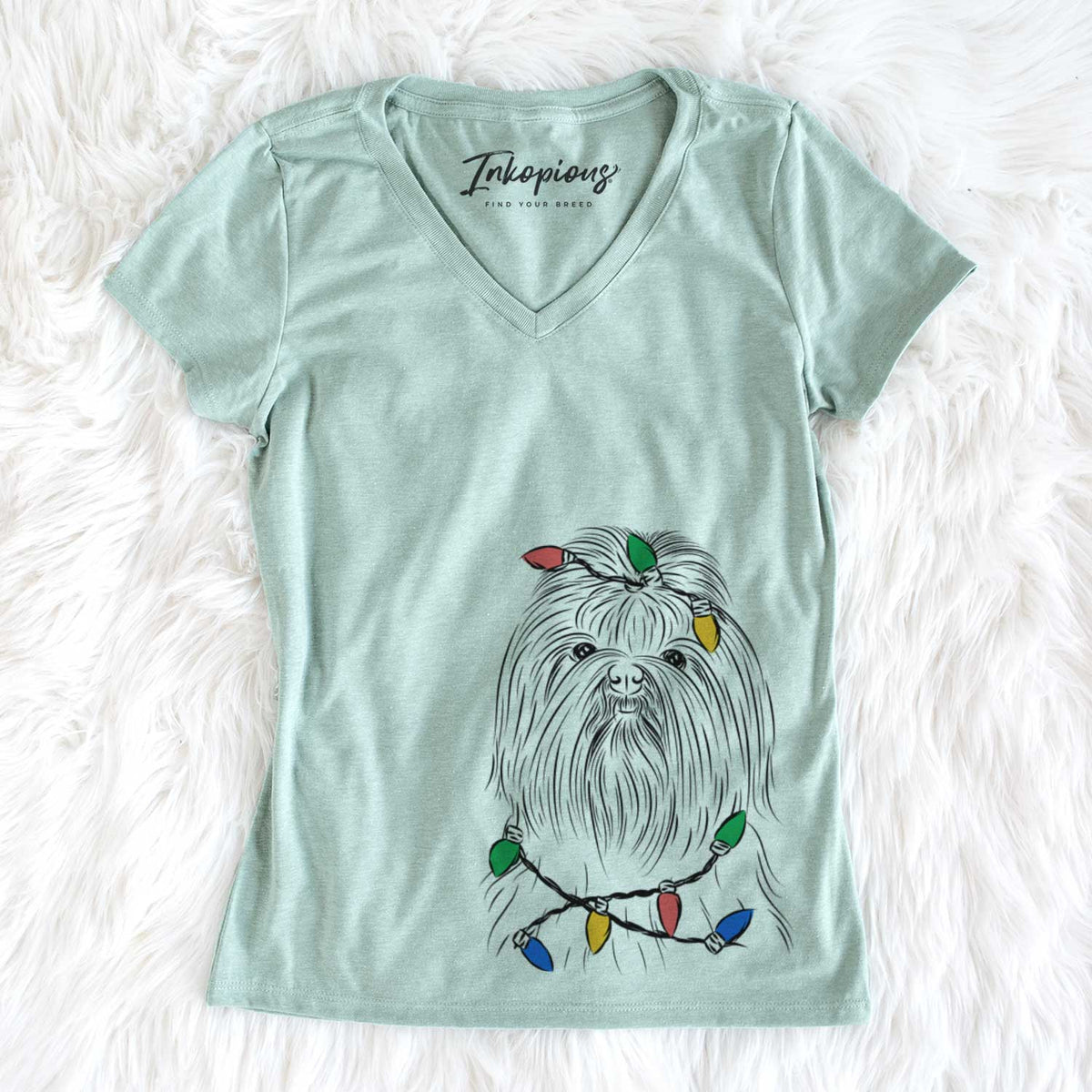 Christmas Lights Sabine the Shih Tzu - Women&#39;s V-neck Shirt