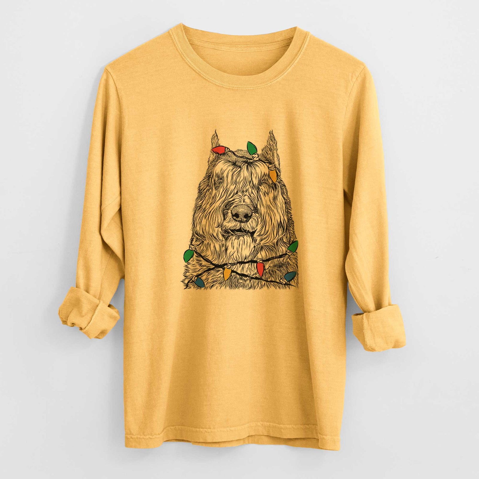 Christmas Lights Sabre the Bouvier Des Flandres - Heavyweight 100% Cotton Long Sleeve