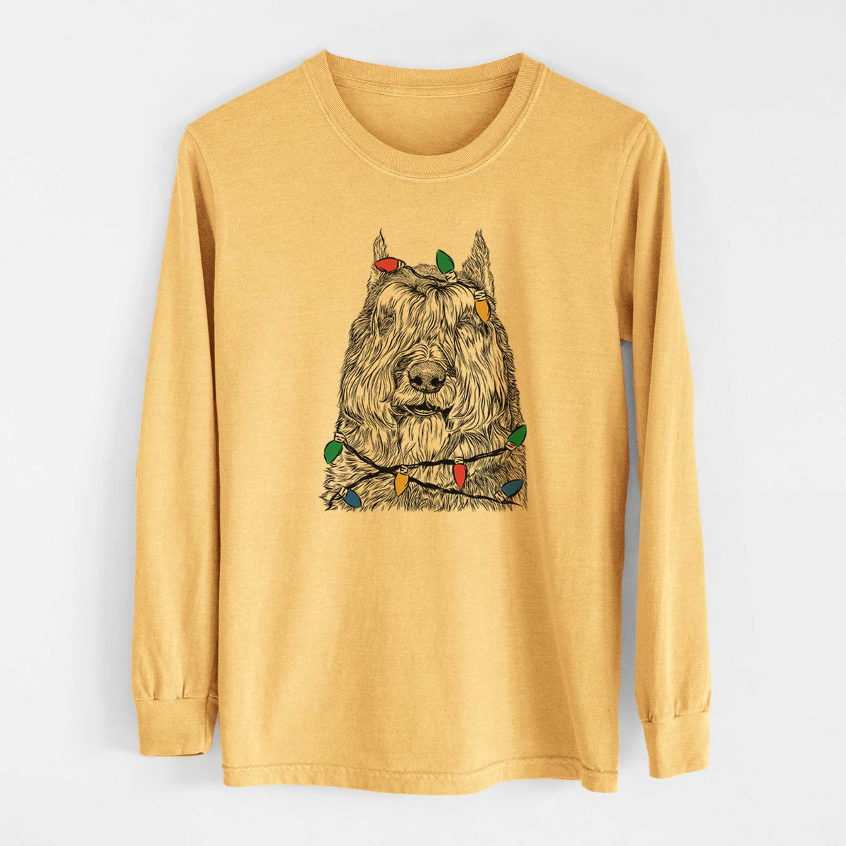 Christmas Lights Sabre the Bouvier Des Flandres - Heavyweight 100% Cotton Long Sleeve
