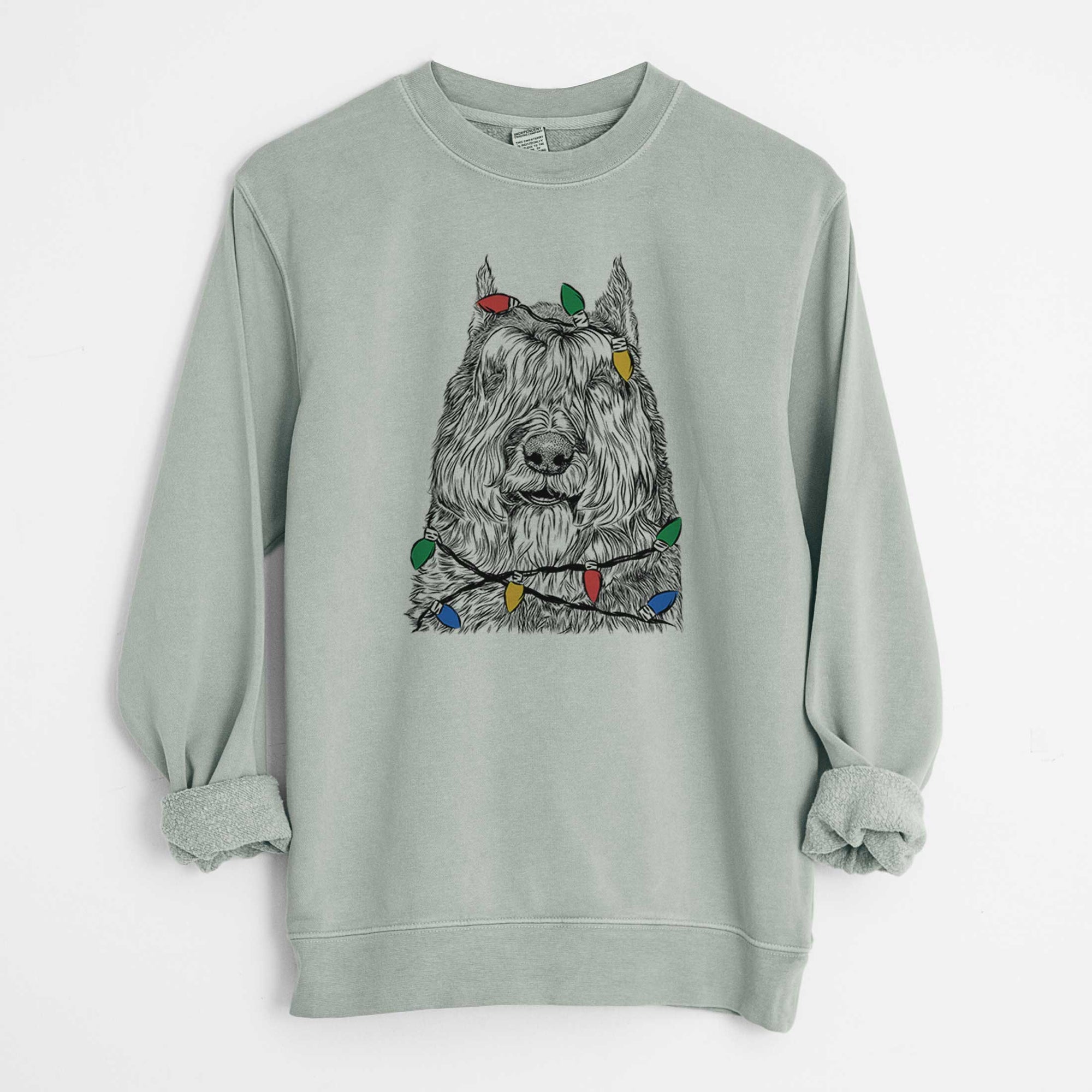 Christmas Lights Sabre the Bouvier Des Flandres - Unisex Pigment Dyed Crew Sweatshirt