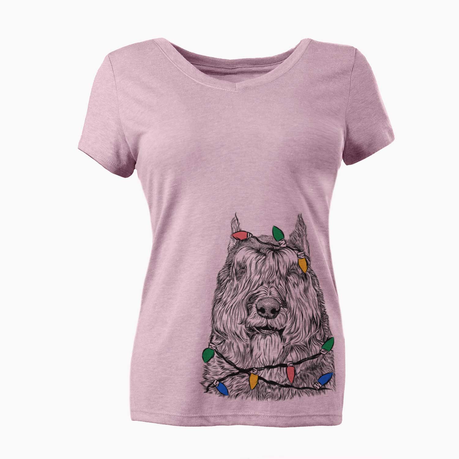 Christmas Lights Sabre the Bouvier Des Flandres - Women's V-neck Shirt