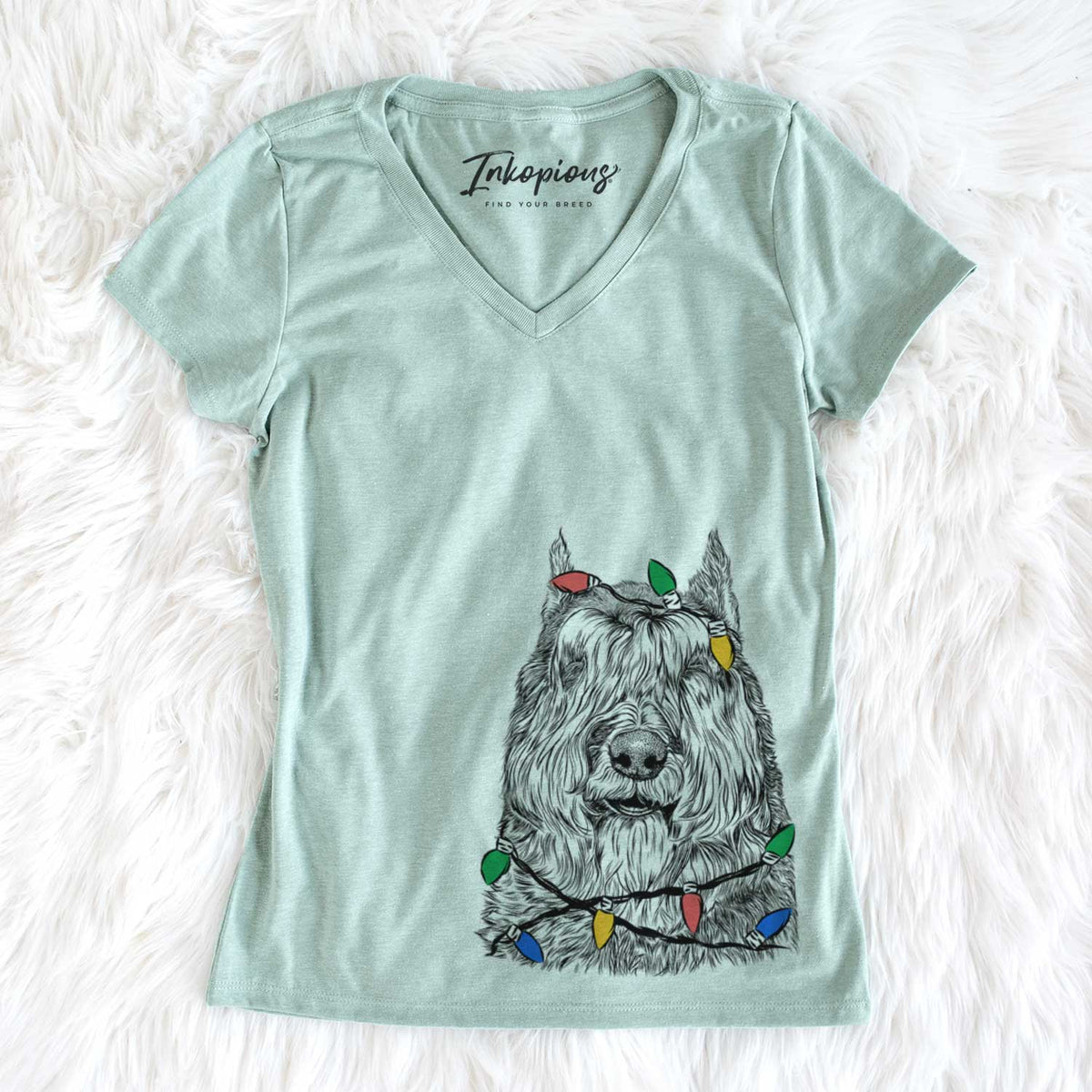 Christmas Lights Sabre the Bouvier Des Flandres - Women&#39;s V-neck Shirt