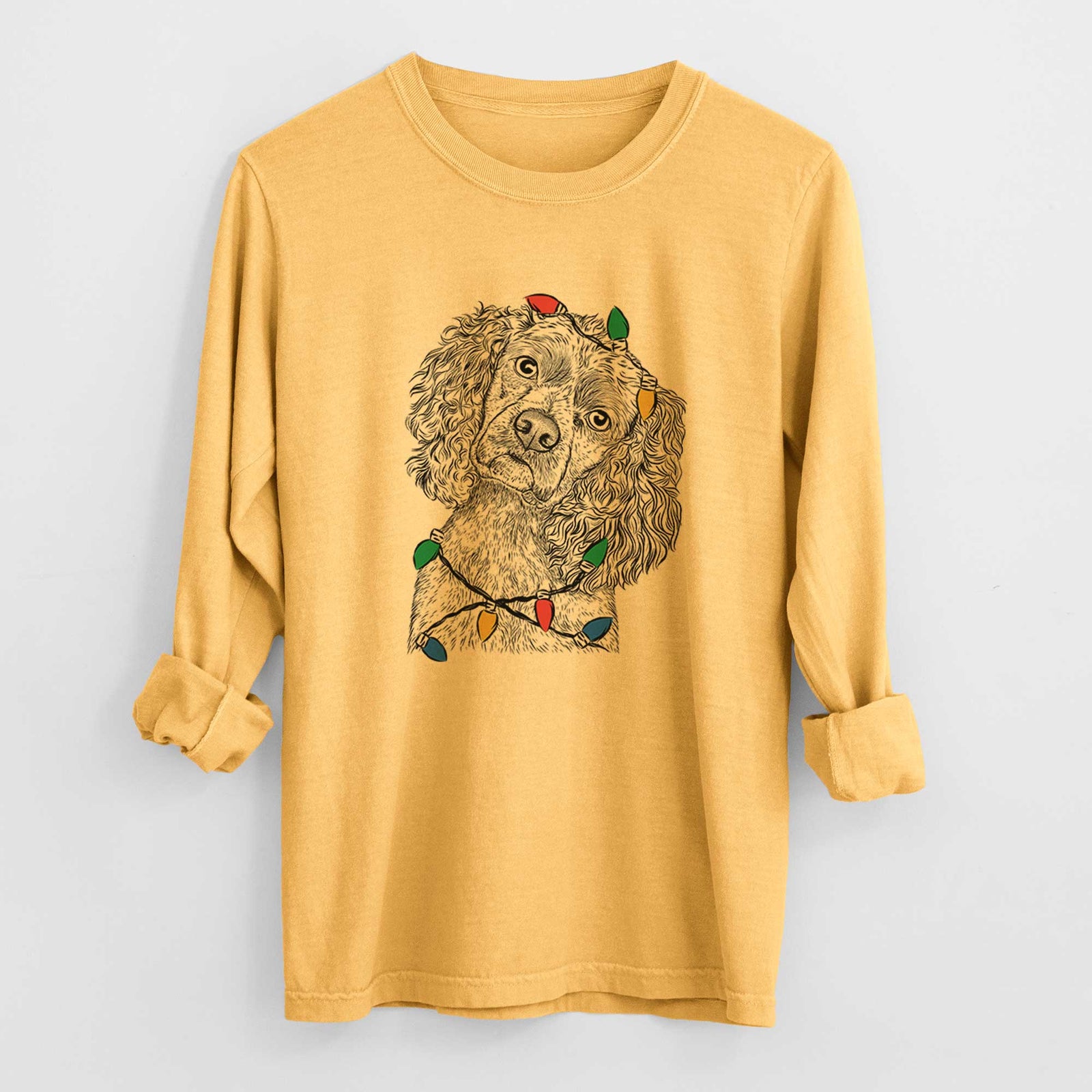 Christmas Lights Sadie the Cocker Spaniel - Heavyweight 100% Cotton Long Sleeve