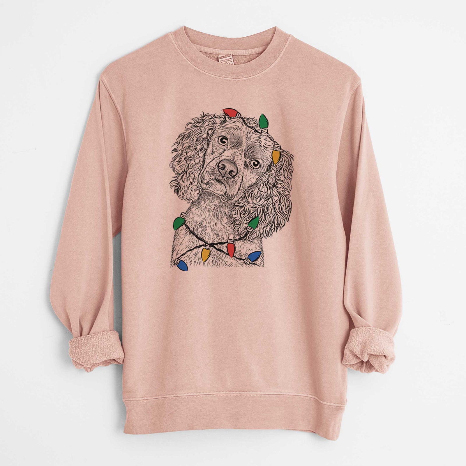 Christmas Lights Sadie the Cocker Spaniel - Unisex Pigment Dyed Crew Sweatshirt