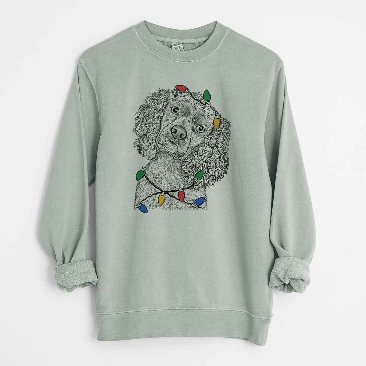 Christmas Lights Sadie the Cocker Spaniel - Unisex Pigment Dyed Crew Sweatshirt