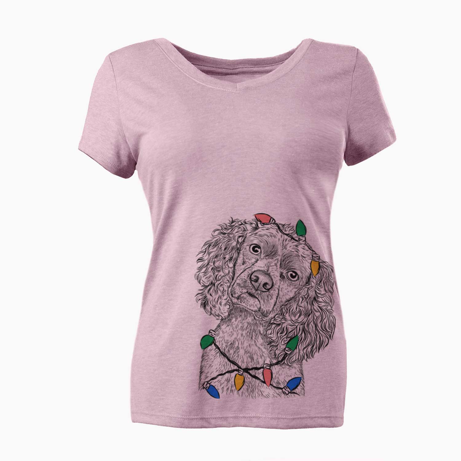 Christmas Lights Sadie the Cocker Spaniel - Women's V-neck Shirt