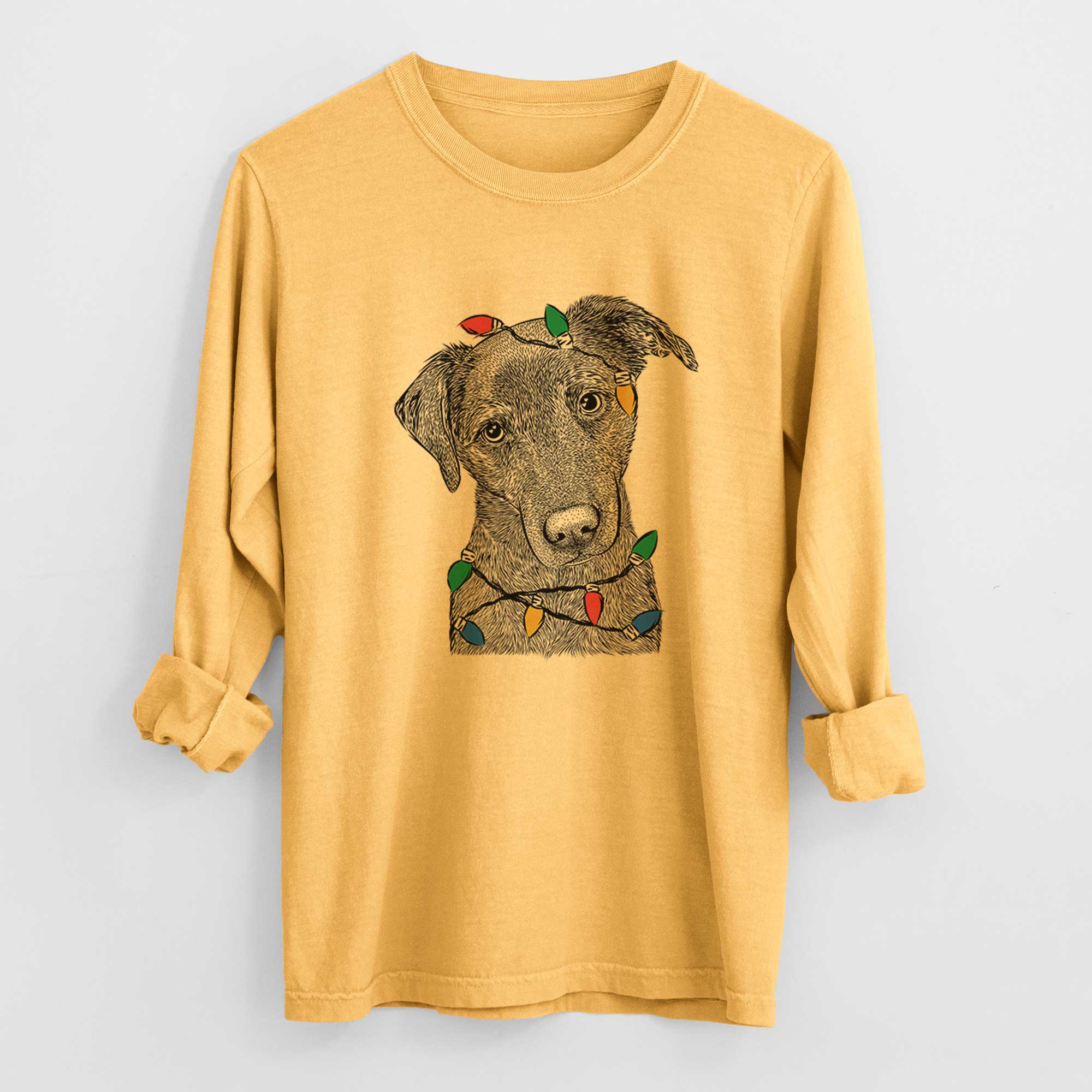 Christmas Lights Sadie the Whipador - Heavyweight 100% Cotton Long Sleeve