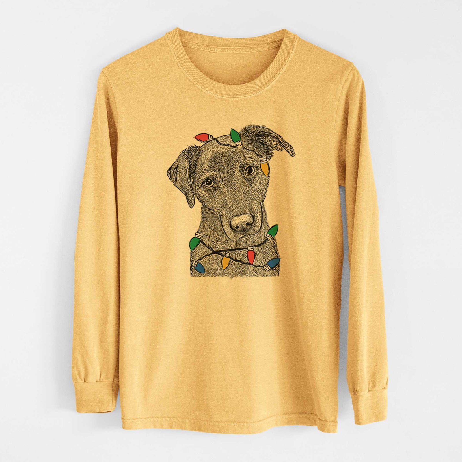 Christmas Lights Sadie the Whipador - Heavyweight 100% Cotton Long Sleeve