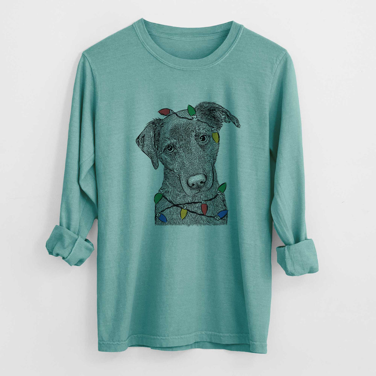 Christmas Lights Sadie the Whipador - Heavyweight 100% Cotton Long Sleeve