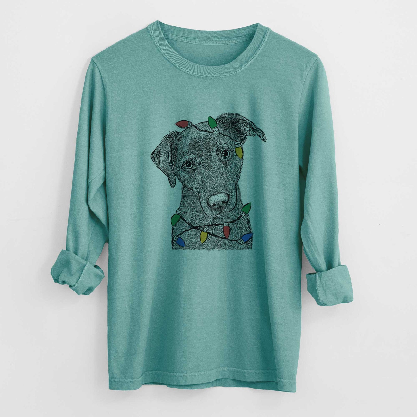Christmas Lights Sadie the Whipador - Heavyweight 100% Cotton Long Sleeve