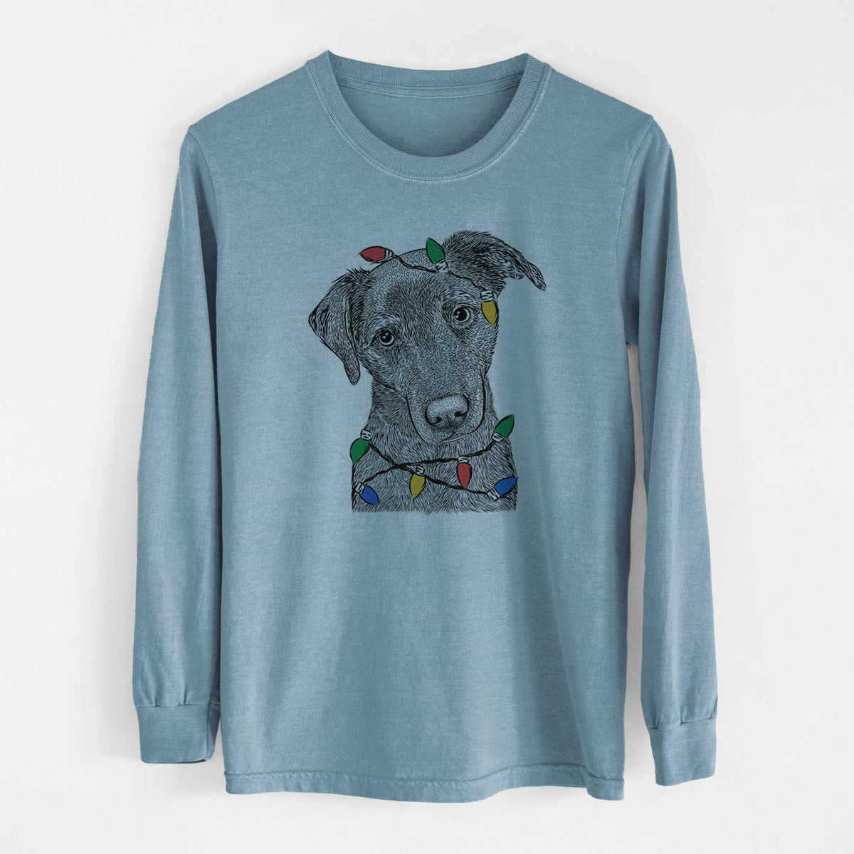 Christmas Lights Sadie the Whipador - Heavyweight 100% Cotton Long Sleeve