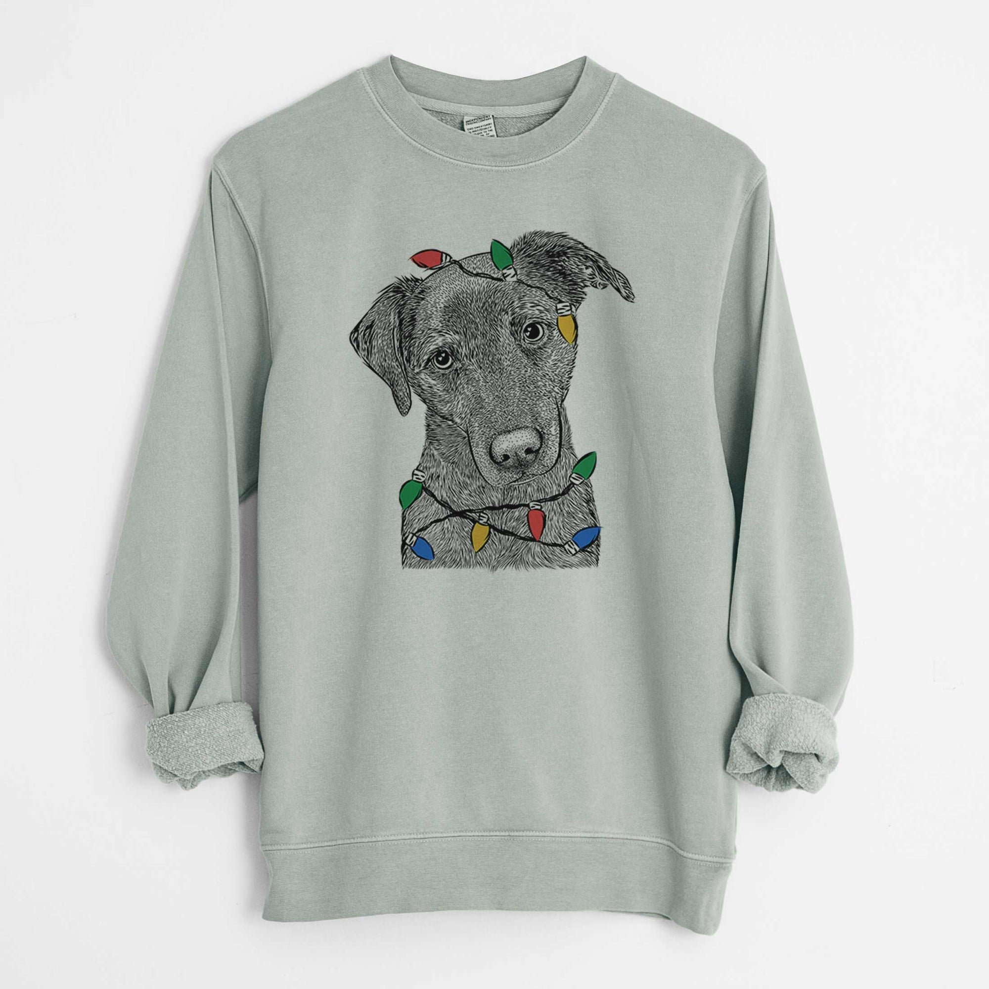 Christmas Lights Sadie the Whipador - Unisex Pigment Dyed Crew Sweatshirt