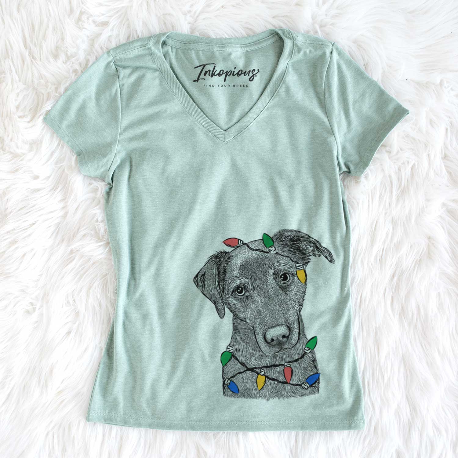 Christmas Lights Sadie the Whipador - Women's V-neck Shirt