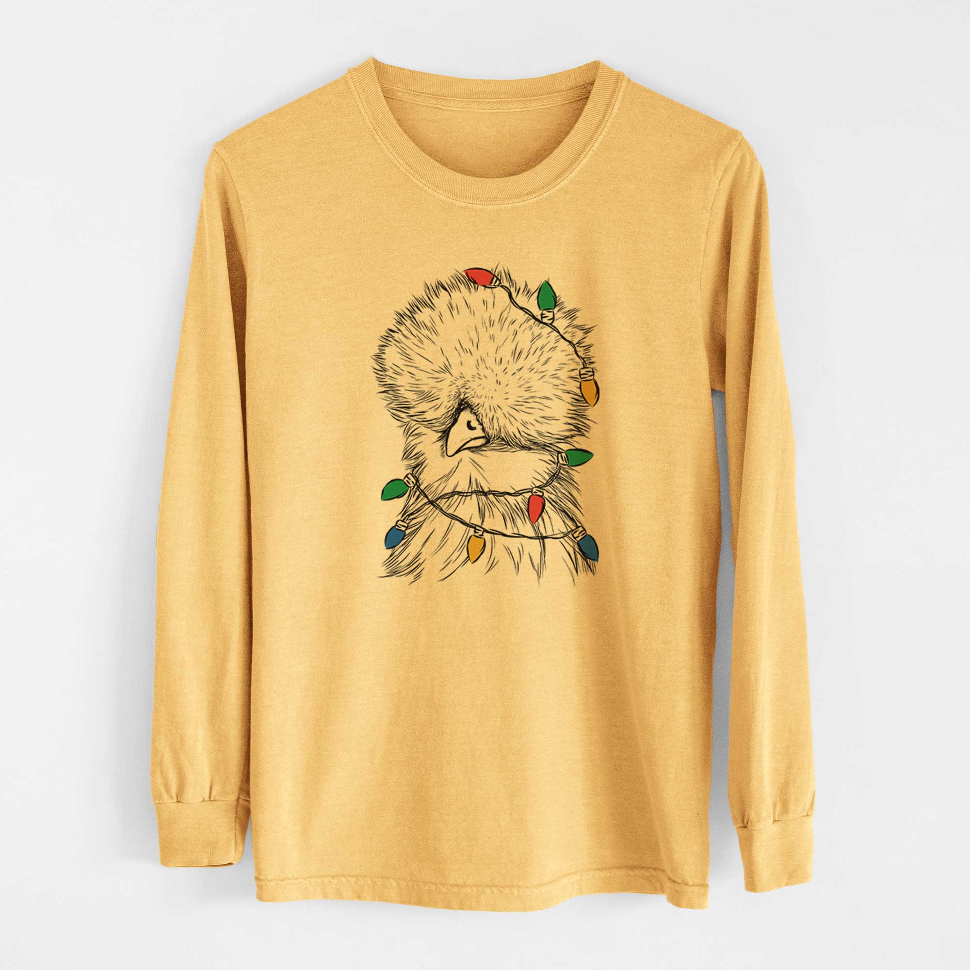 Christmas Lights Sally the Silkie Chicken - Heavyweight 100% Cotton Long Sleeve