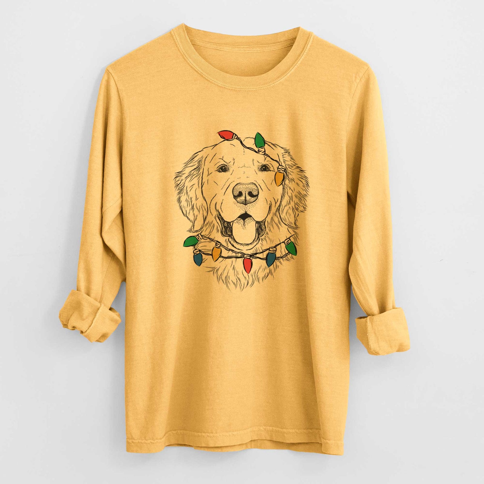 Christmas Lights Sam the Golden Retriever - Heavyweight 100% Cotton Long Sleeve
