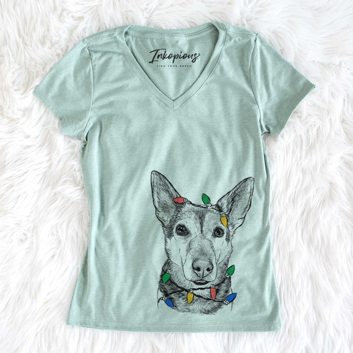 Christmas Lights Sammie the Mixed Breed - Women&#39;s V-neck Shirt