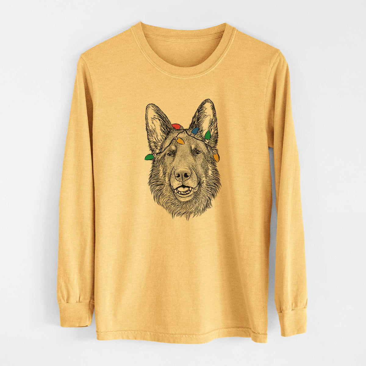 Christmas Lights Sammie the German Shepherd - Heavyweight 100% Cotton Long Sleeve