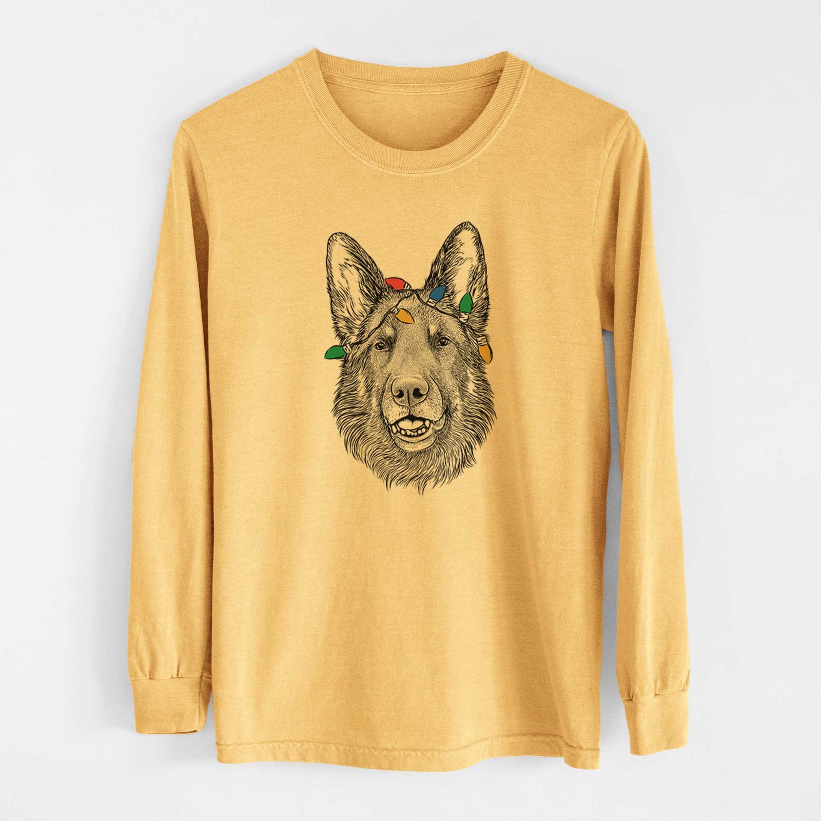 Christmas Lights Sammie the German Shepherd - Heavyweight 100% Cotton Long Sleeve
