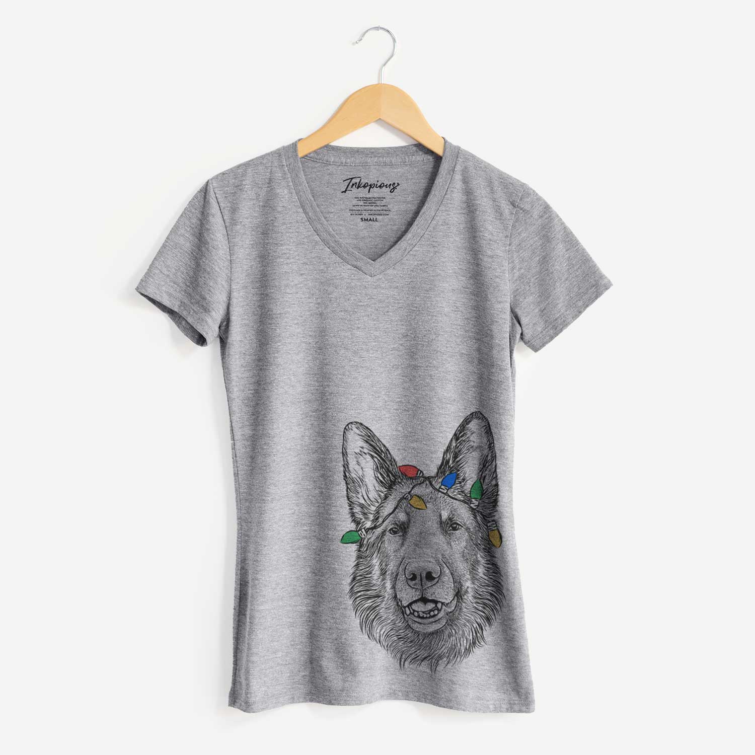 Christmas Lights Sammie the German Shepherd - Women's V-neck Shirt