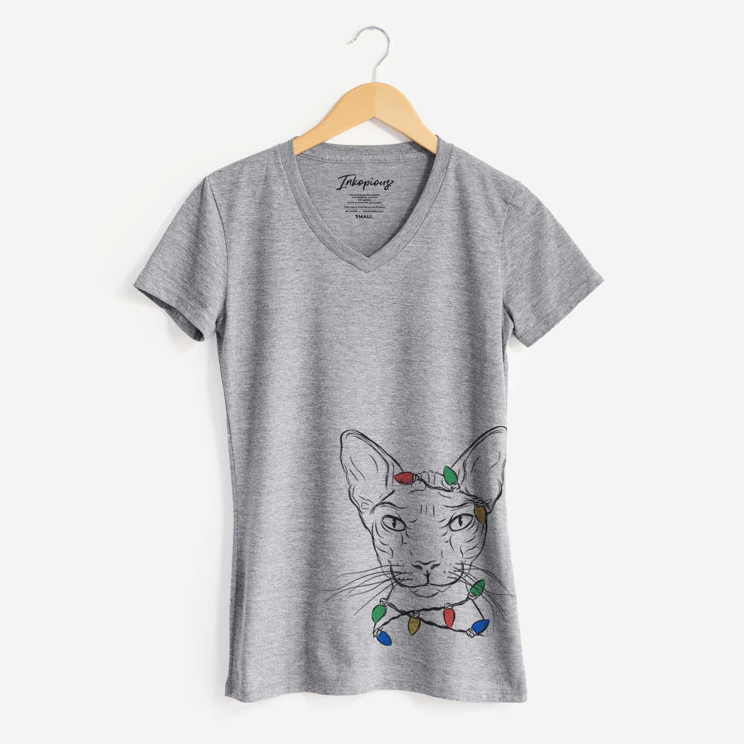 Christmas Lights Sammy the Spinx Cat - Women's V-neck Shirt