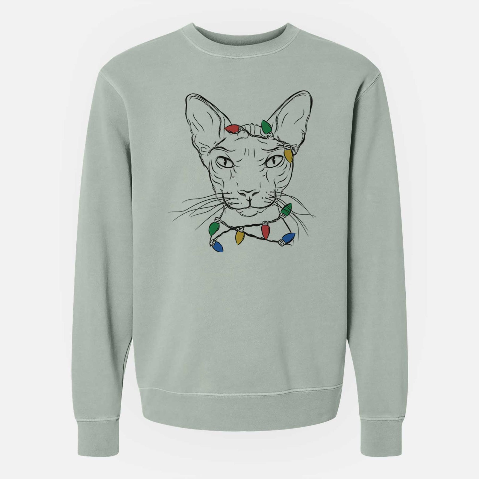 Christmas Lights Sammy the Spinx Cat - Unisex Pigment Dyed Crew Sweatshirt