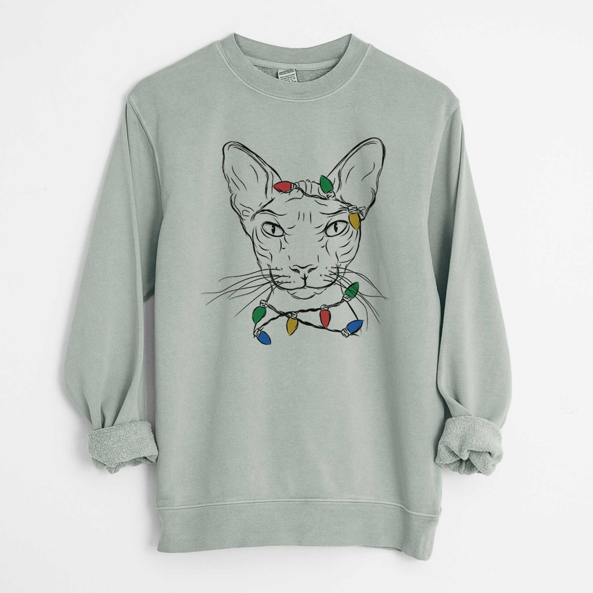 Christmas Lights Sammy the Spinx Cat - Unisex Pigment Dyed Crew Sweatshirt
