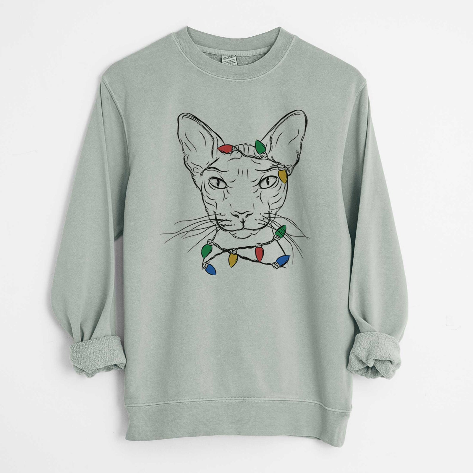 Christmas Lights Sammy the Spinx Cat - Unisex Pigment Dyed Crew Sweatshirt
