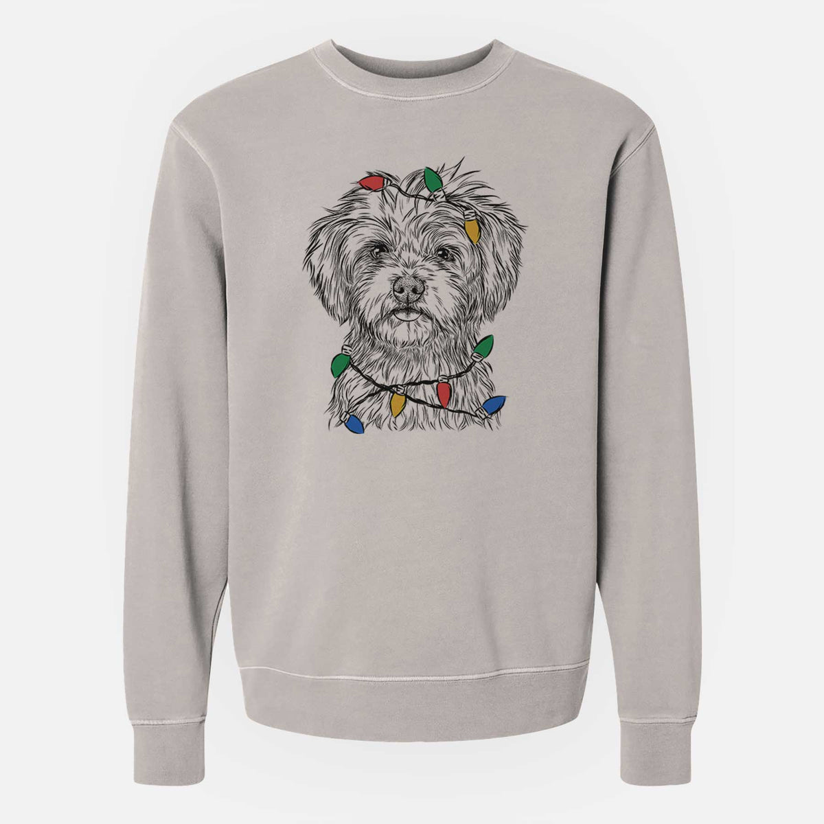 Christmas Lights Sammy the Shorkie - Unisex Pigment Dyed Crew Sweatshirt