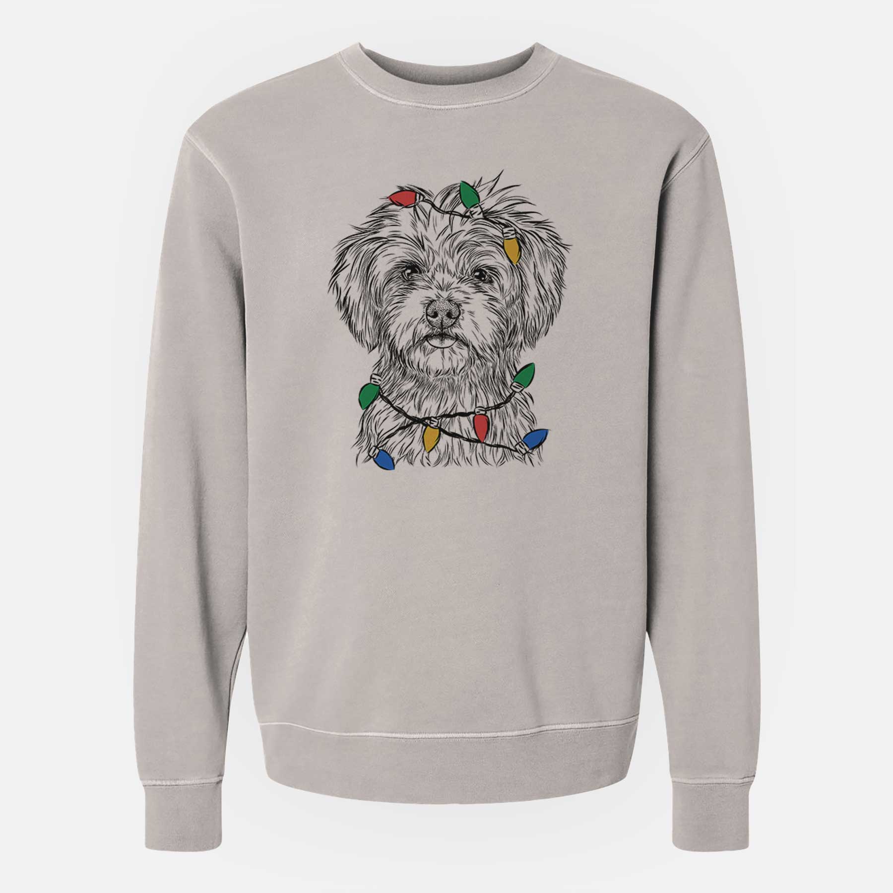 Christmas Lights Sammy the Shorkie - Unisex Pigment Dyed Crew Sweatshirt