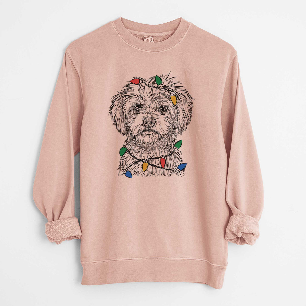 Christmas Lights Sammy the Shorkie - Unisex Pigment Dyed Crew Sweatshirt