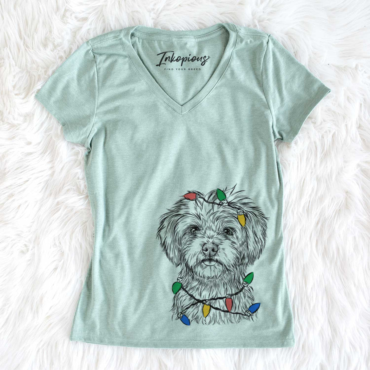 Christmas Lights Sammy the Shorkie - Women&#39;s V-neck Shirt