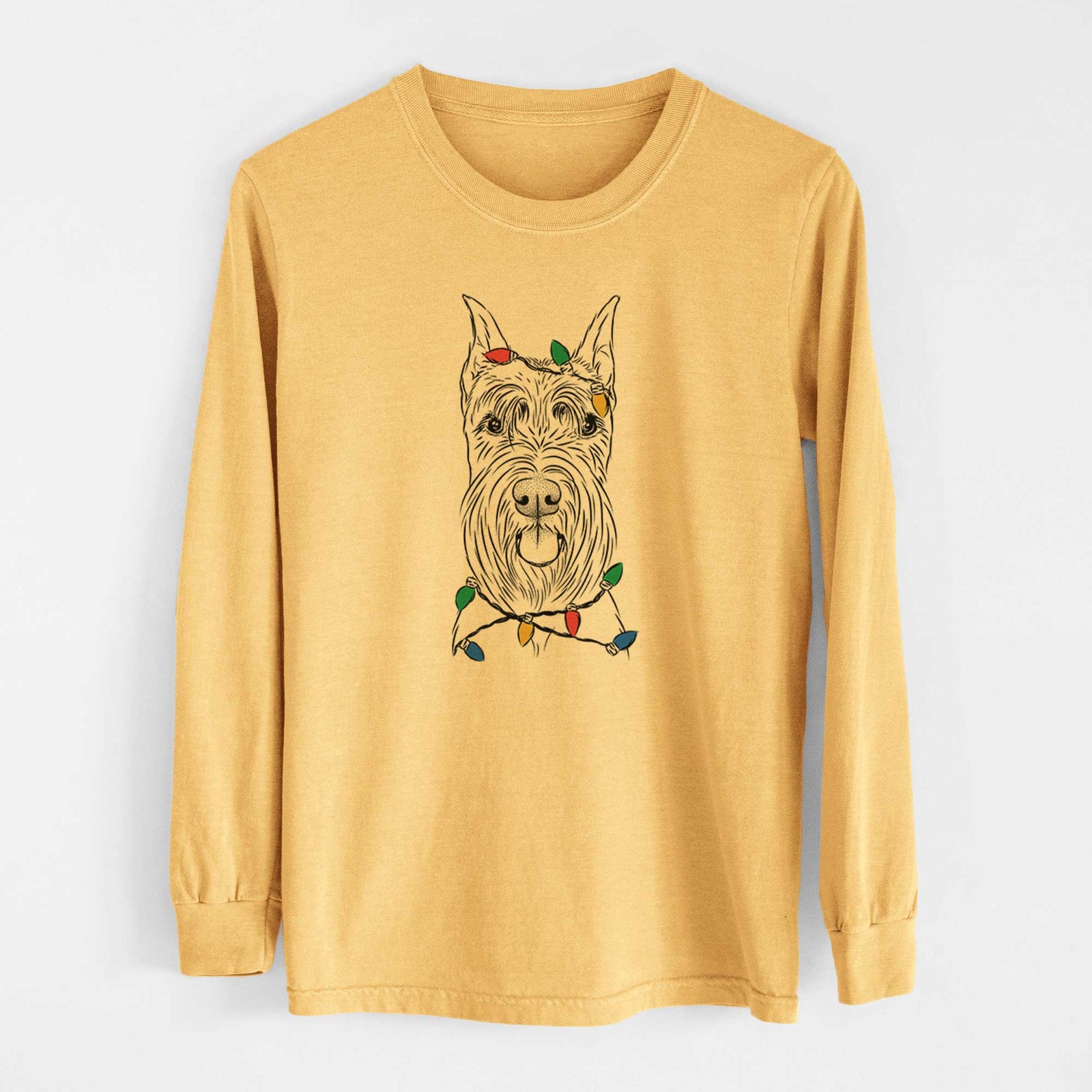 Christmas Lights Samuel the Standard Schnauzer - Heavyweight 100% Cotton Long Sleeve