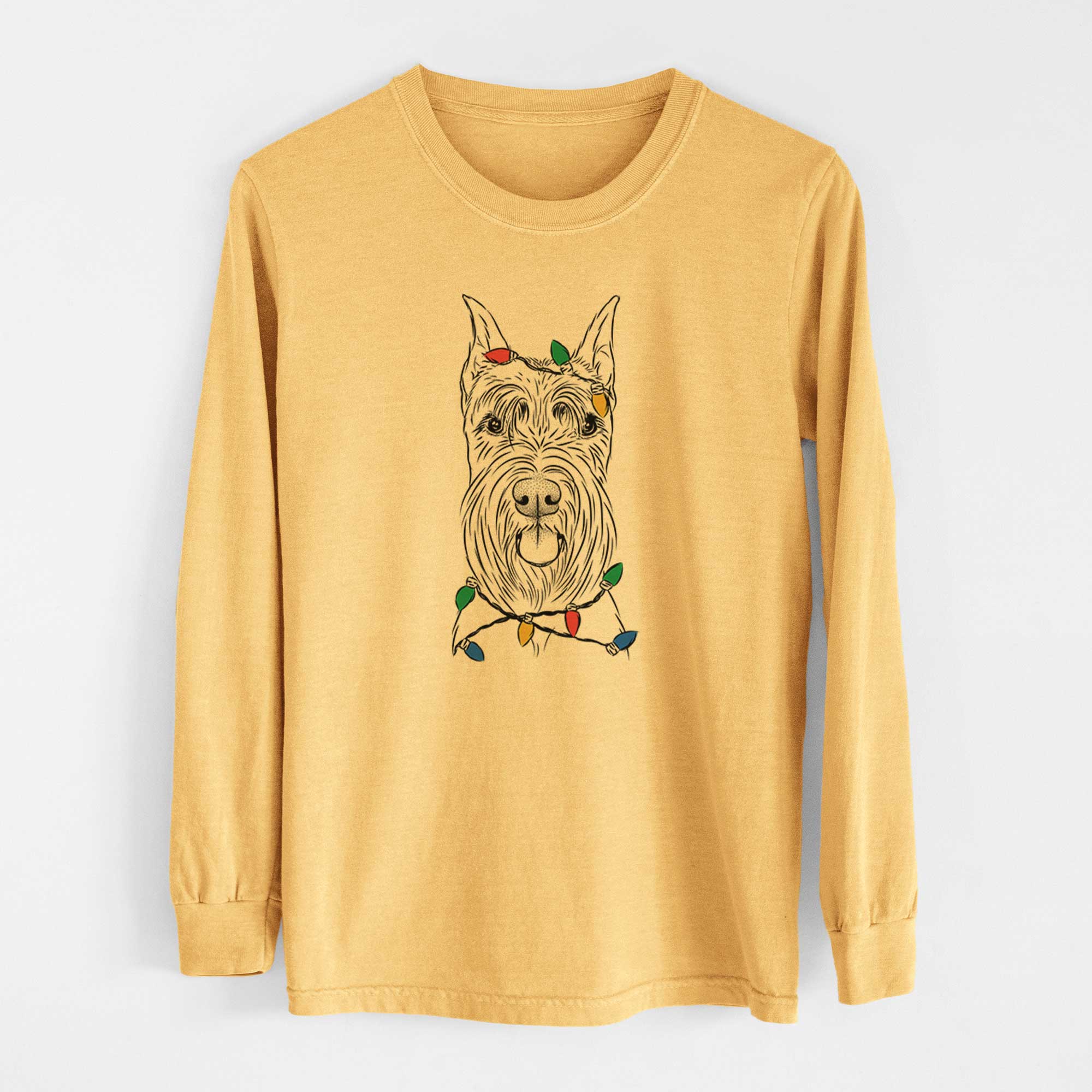 Christmas Lights Samuel the Standard Schnauzer - Heavyweight 100% Cotton Long Sleeve