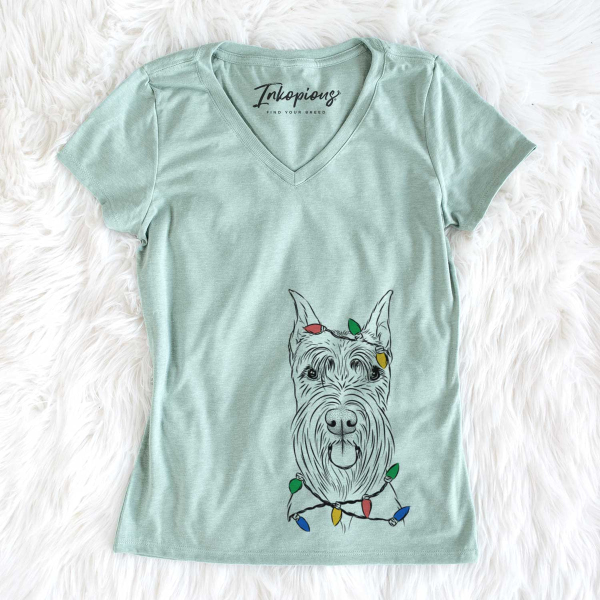 Christmas Lights Samuel the Standard Schnauzer - Women&#39;s V-neck Shirt