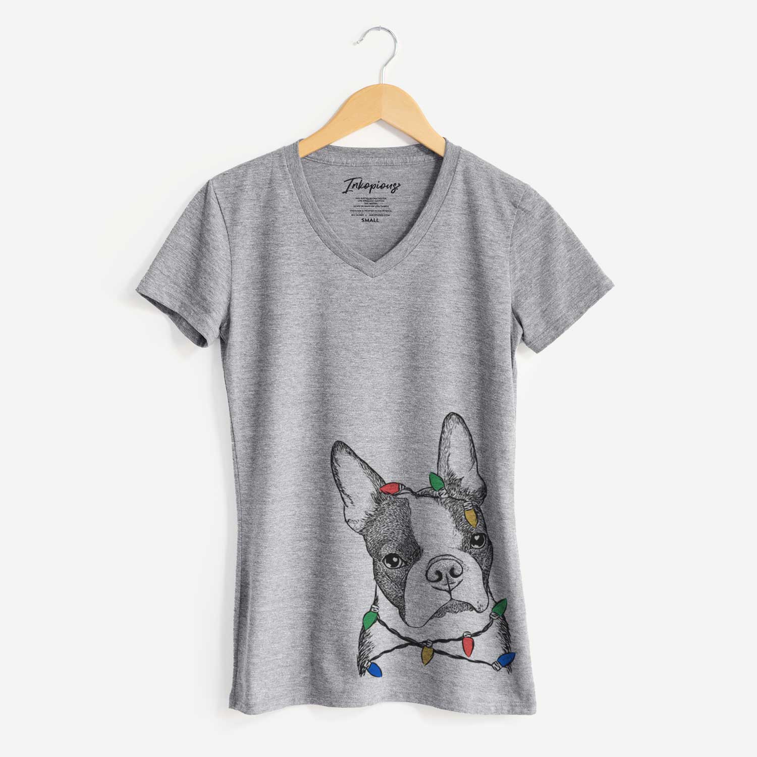 Christmas Lights Samuel the Boston Terrier - Women's V-neck Shirt