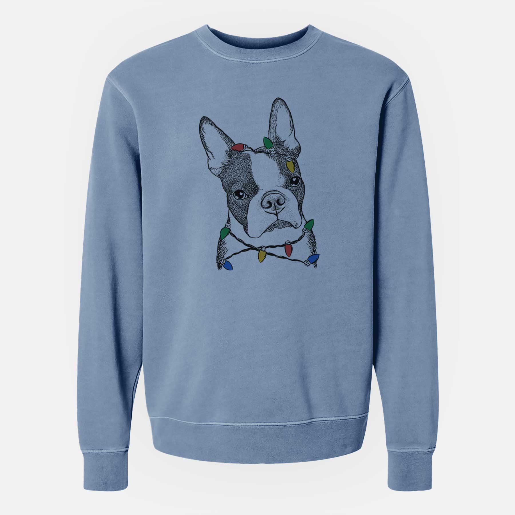 Christmas Lights Samuel the Boston Terrier - Unisex Pigment Dyed Crew Sweatshirt