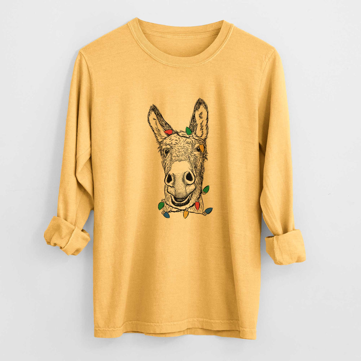 Christmas Lights Samule the Donkey - Heavyweight 100% Cotton Long Sleeve