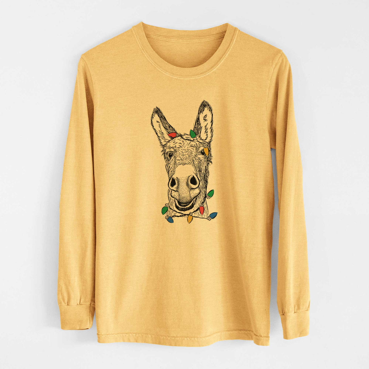 Christmas Lights Samule the Donkey - Heavyweight 100% Cotton Long Sleeve