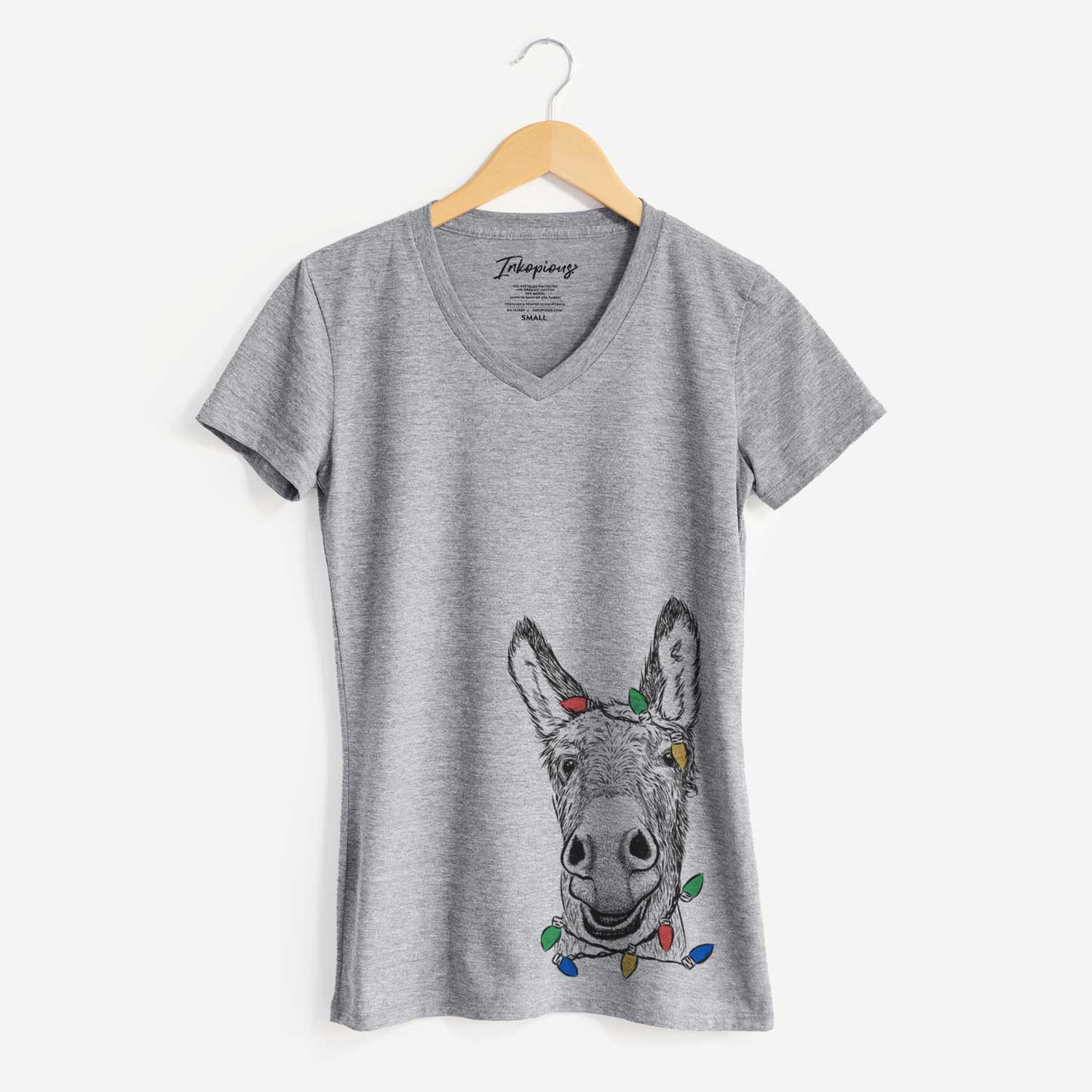 Christmas Lights Samule the Donkey - Women's V-neck Shirt