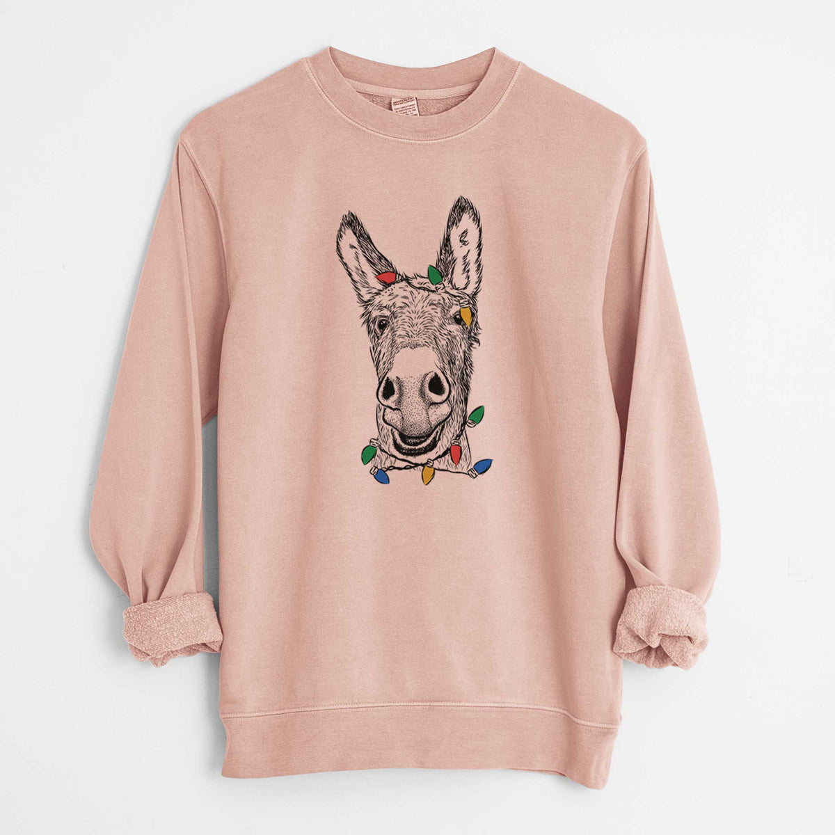 Christmas Lights Samule the Donkey - Unisex Pigment Dyed Crew Sweatshirt