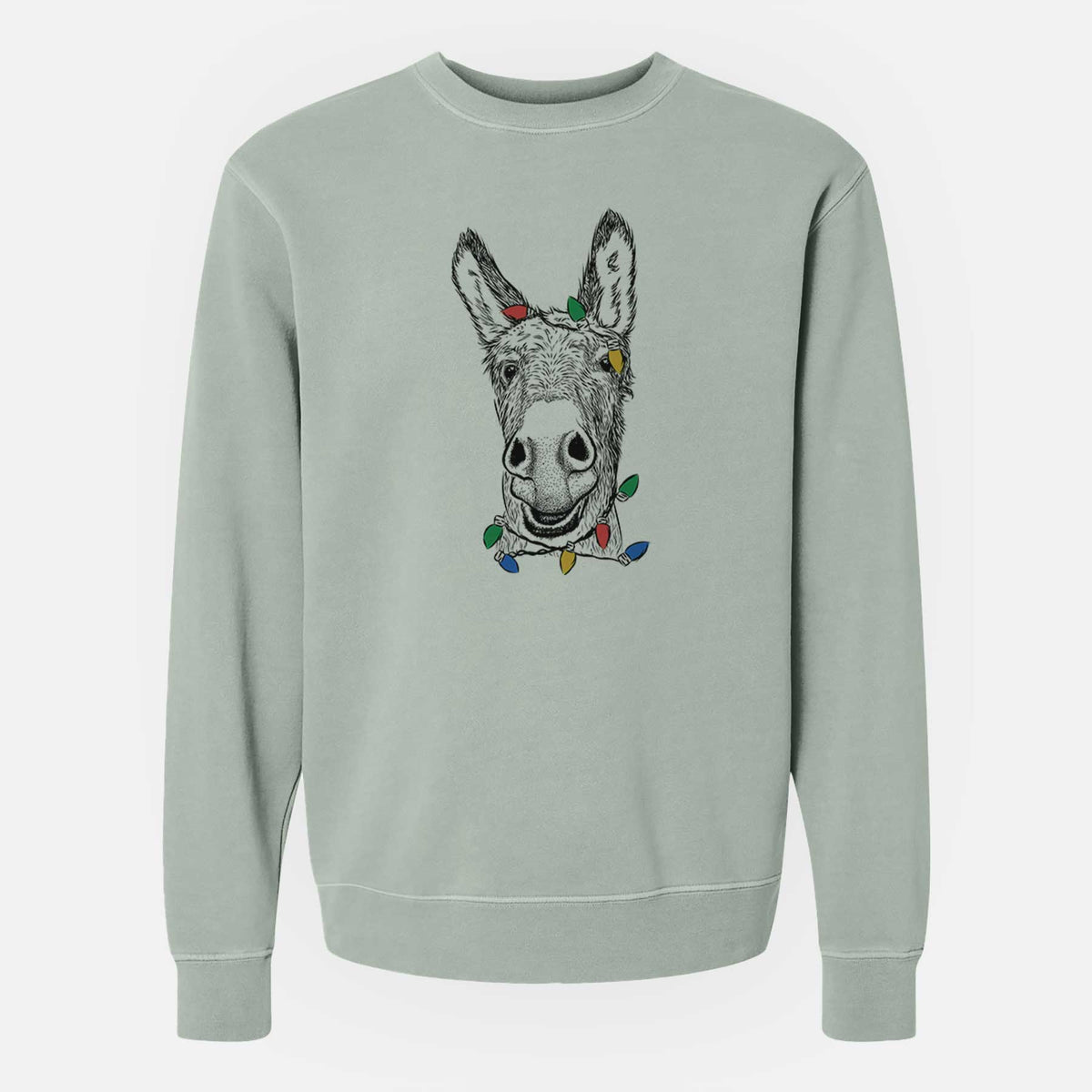 Christmas Lights Samule the Donkey - Unisex Pigment Dyed Crew Sweatshirt