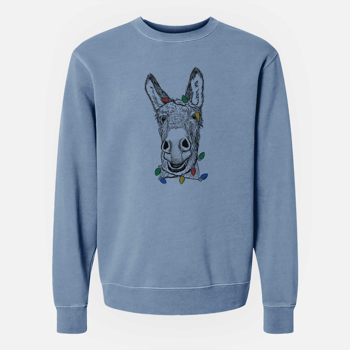 Christmas Lights Samule the Donkey - Unisex Pigment Dyed Crew Sweatshirt