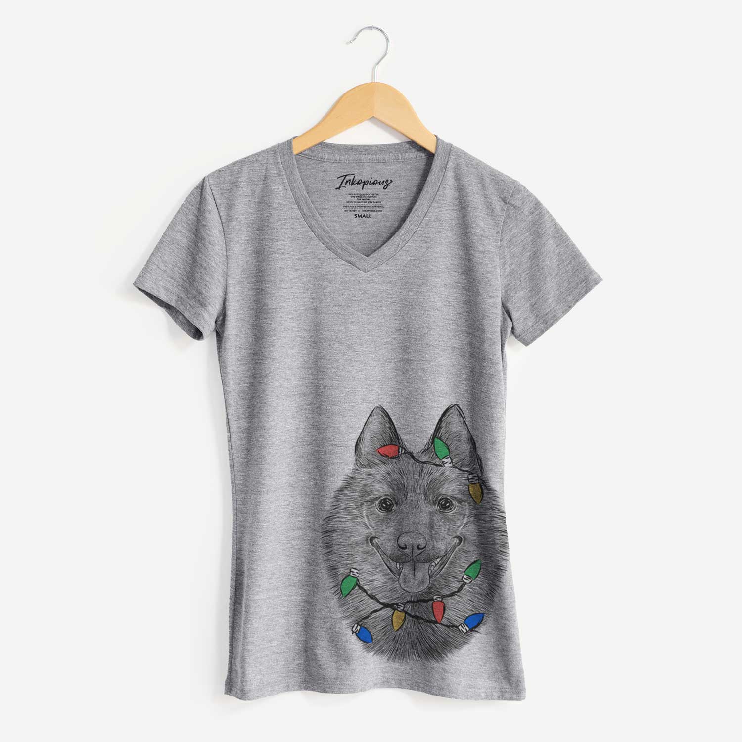 Christmas Lights Sander the Schipperke - Women's V-neck Shirt