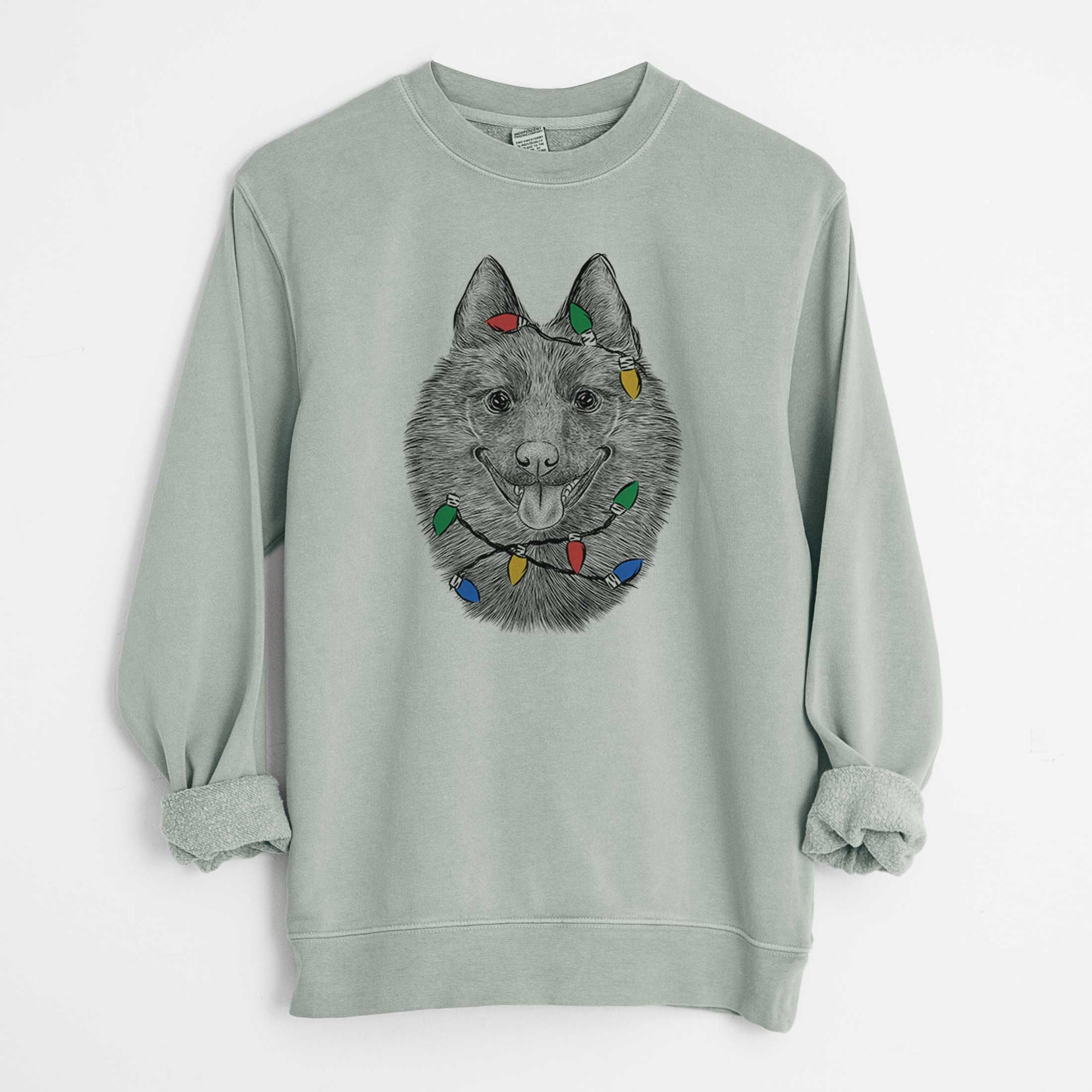 Christmas Lights Sander the Schipperke - Unisex Pigment Dyed Crew Sweatshirt