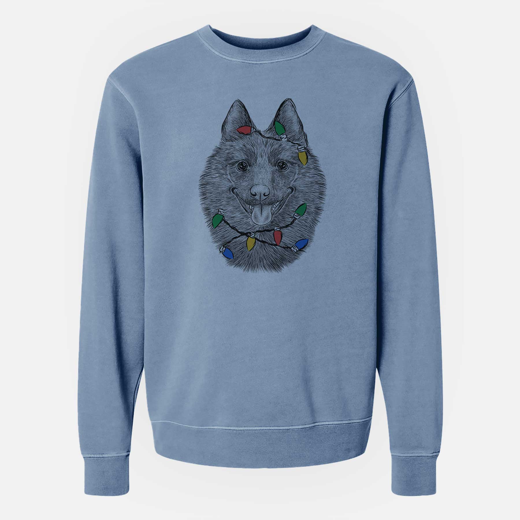 Christmas Lights Sander the Schipperke - Unisex Pigment Dyed Crew Sweatshirt