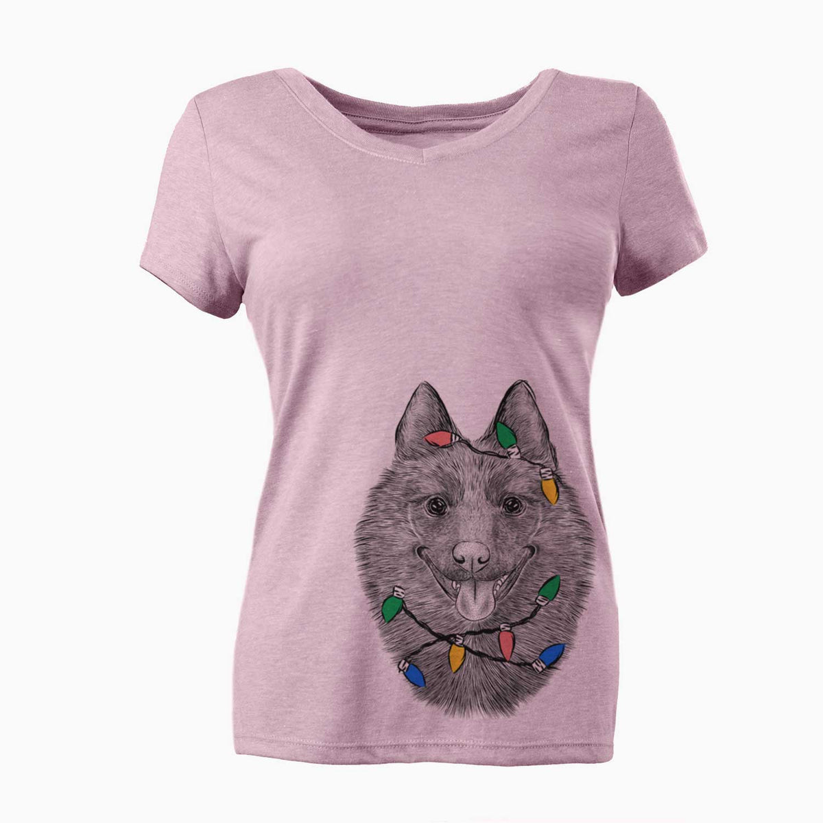 Christmas Lights Sander the Schipperke - Women's V-neck Shirt