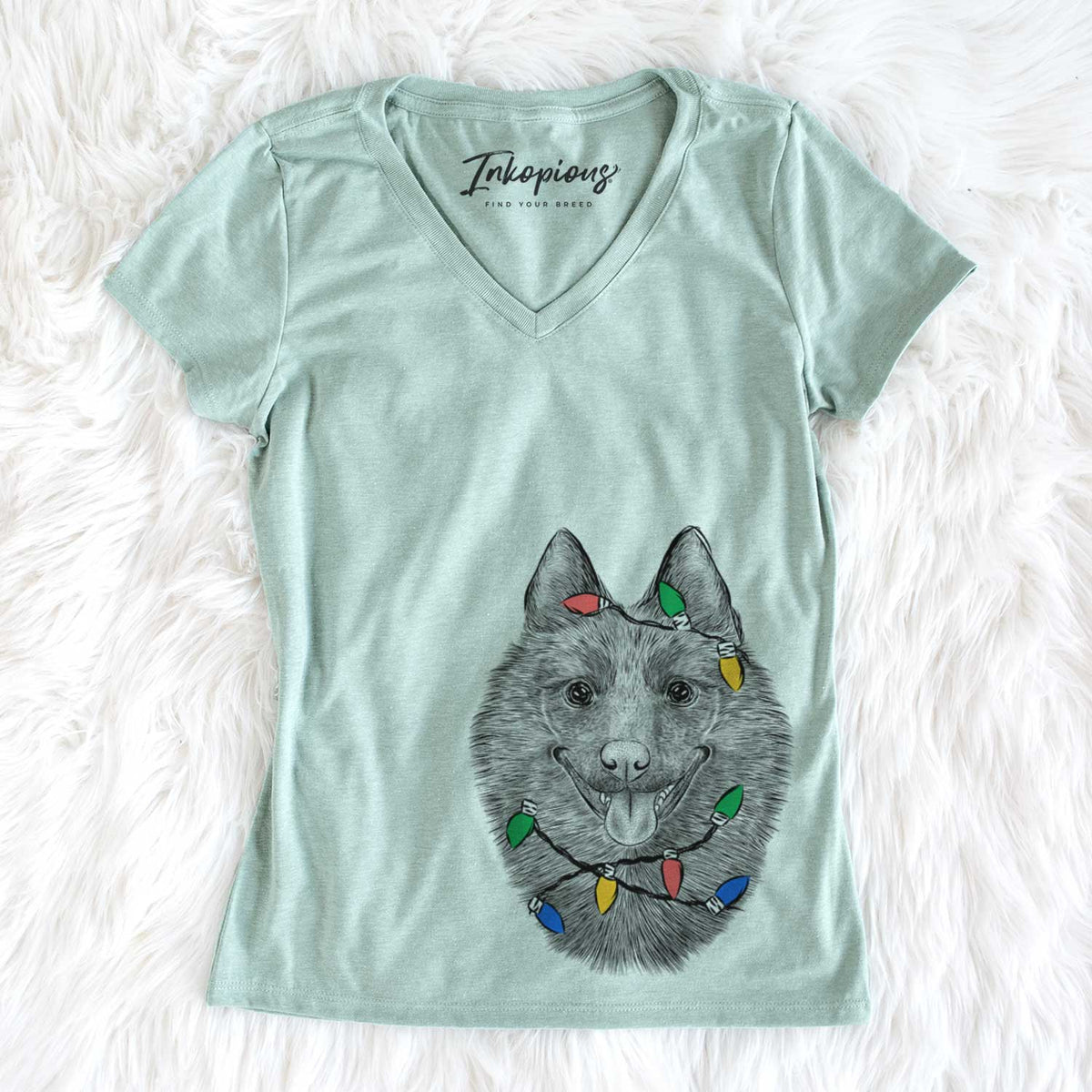 Christmas Lights Sander the Schipperke - Women&#39;s V-neck Shirt