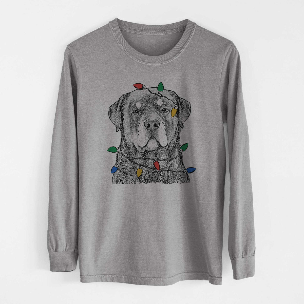 Christmas Lights Sarge the Rottweiler - Heavyweight 100% Cotton Long Sleeve
